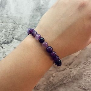 Purple Natural Agate Stretchy Bracelet - 8 mm